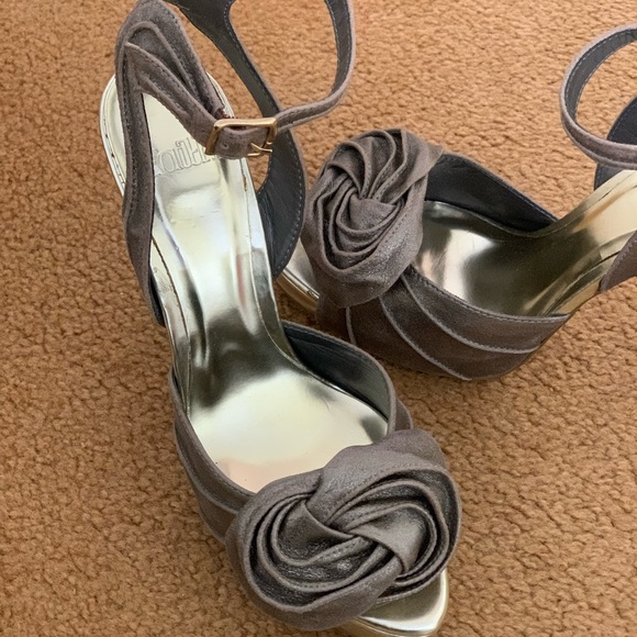 Pewter Rose Leather Evening Heel UK 6/ US 8 - Picture 2 of 5